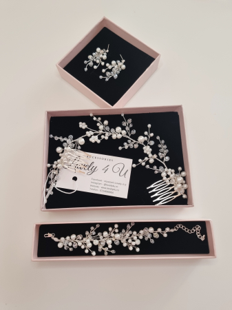 set bijuterii mireasa, set diadema si cercei mireasa, set diadema cercei si bratara cu perle, cercei mireasa cu perle, set accesorii nunta, set bijuterii nunta, bratara mireasa cu perle albe, set argintiu mireasa cu perle , cercei lungi mireasa, bratara mireasa [14]