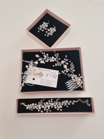 set bijuterii mireasa, set diadema si cercei mireasa, set diadema cercei si bratara cu perle, cercei mireasa cu perle, set accesorii nunta, set bijuterii nunta, bratara mireasa cu perle albe, set argintiu mireasa cu perle , cercei lungi mireasa, bratara mireasa [13]