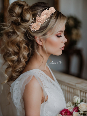 Coroniță stil grecesc, coroniță cu frunze, tiara mireasa, tiara cu frunze, frunze rose gold, bijuterii mireasa cu frunze, accesorii Lovely 4 U, tiara mireasa, coroniță asimetrica, tiara asimetrica [1]