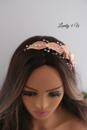 Coroniță stil grecesc, coroniță cu frunze, tiara mireasa, tiara cu frunze, frunze rose gold, bijuterii mireasa cu frunze, accesorii Lovely 4 U, tiara mireasa, coroniță asimetrica, tiara asimetrica [15]