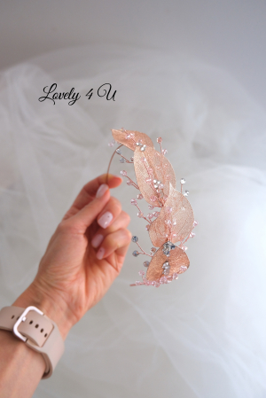 Coroniță stil grecesc, coroniță cu frunze, tiara mireasa, tiara cu frunze, frunze rose gold, bijuterii mireasa cu frunze, accesorii Lovely 4 U, tiara mireasa, coroniță asimetrica, tiara asimetrica [12]