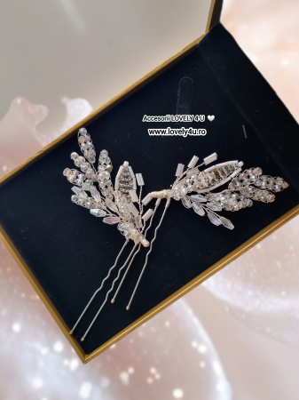 set agrafe coc mireasa, set agrafe pentru mirese, set accesorii nunta, pin coc cu frunze, piepteni si pini mireasa, accesoriu lateral cu funze, decoratiuni par mireasa, accesoriu mireasa, accesoriu par cu cristale, argintiu, frunze, bucuresti, cluj, diadema mireasa,diadema  frunze, iasi, pieptene mireasa, tiara, Timisoara [3]