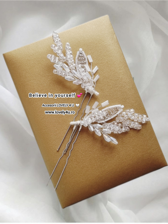 set agrafe coc mireasa, set agrafe pentru mirese, set accesorii nunta, pin coc cu frunze, piepteni si pini mireasa, accesoriu lateral cu funze, decoratiuni par mireasa, accesoriu mireasa, accesoriu par cu cristale, argintiu, frunze, bucuresti, cluj, diadema mireasa,diadema  frunze, iasi, pieptene mireasa, tiara, Timisoara [5]
