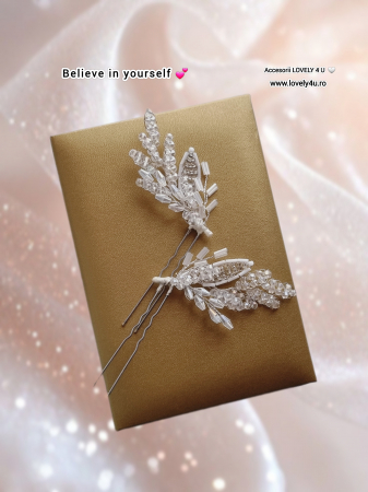 set agrafe coc mireasa, set agrafe pentru mirese, set accesorii nunta, pin coc cu frunze, piepteni si pini mireasa, accesoriu lateral cu funze, decoratiuni par mireasa, accesoriu mireasa, accesoriu par cu cristale, argintiu, frunze, bucuresti, cluj, diadema mireasa,diadema  frunze, iasi, pieptene mireasa, tiara, Timisoara [9]