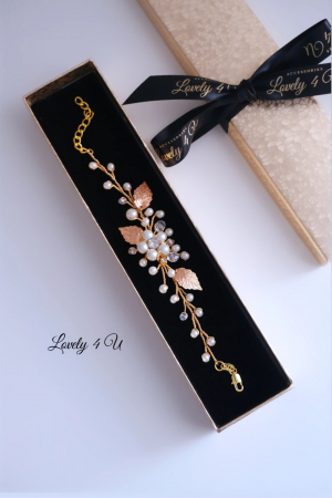 Brățară mireasă, bratara eleganta cu perle, bratara eleganta de mireasa, bratari mireasa, bratata aurie, bijuterii mireasa, accesorii Lovely 4 U, [1]