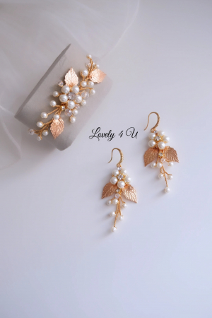 Brățară mireasă, bratara eleganta cu perle, bratara eleganta de mireasa, bratari mireasa, bratata aurie, bijuterii mireasa, accesorii Lovely 4 U, [3]