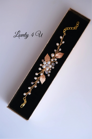 Brățară mireasă, bratara eleganta cu perle, bratara eleganta de mireasa, bratari mireasa, bratata aurie, bijuterii mireasa, accesorii Lovely 4 U, [6]