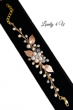Brățară mireasă, bratara eleganta cu perle, bratara eleganta de mireasa, bratari mireasa, bratata aurie, bijuterii mireasa, accesorii Lovely 4 U, [7]