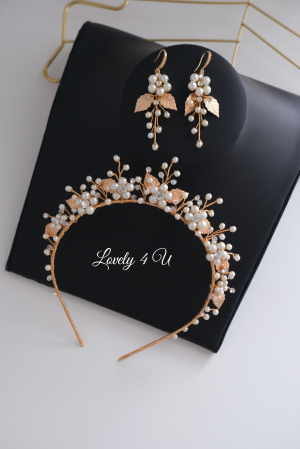 TIARA MIREASA, TIARA AURIE, TIARA CU FRUNZE, TIARA FRUNZE AURII, ACCESORII CU PERLE, ACCESORII MIREASA, CORONITA MIREASA, DIADEMA MIREASA, CORONITA CU FRUNZE AURII, PERLE, TIARA CU FLORI