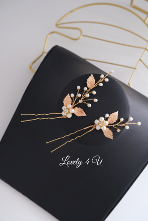 ACCESORIU DE PAR CU PERLE, accesoriu mireasa, diadema aurie, diadema mireasa, diadema nunta, FRUNZE AURII, nunta, pieptene mireasa, Accesorii LOVELY 4 U, Agrafe coc mireasa, Accesorii coc mireasa, AUR [20]