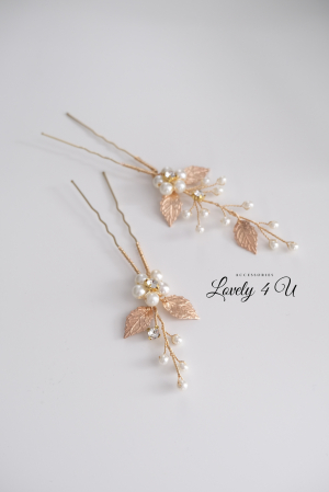 ACCESORIU DE PAR CU PERLE, accesoriu mireasa, diadema aurie, diadema mireasa, diadema nunta, FRUNZE AURII, nunta, pieptene mireasa, Accesorii LOVELY 4 U, Agrafe coc mireasa, Accesorii coc mireasa, AUR [19]