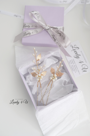 ACCESORIU DE PAR CU PERLE, accesoriu mireasa, diadema aurie, diadema mireasa, diadema nunta, FRUNZE AURII, nunta, pieptene mireasa, Accesorii LOVELY 4 U, Agrafe coc mireasa, Accesorii coc mireasa, AUR [14]