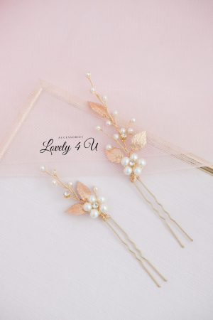 ACCESORIU DE PAR CU PERLE, accesoriu mireasa, diadema aurie, diadema mireasa, diadema nunta, FRUNZE AURII, nunta, pieptene mireasa, Accesorii LOVELY 4 U, Agrafe coc mireasa, Accesorii coc mireasa, AUR [7]