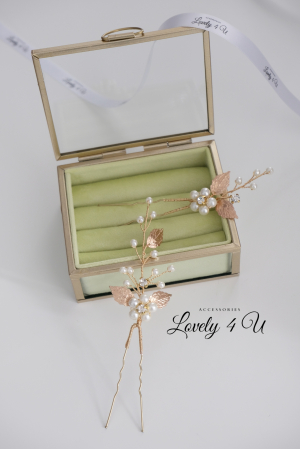 ACCESORIU DE PAR CU PERLE, accesoriu mireasa, diadema aurie, diadema mireasa, diadema nunta, FRUNZE AURII, nunta, pieptene mireasa, Accesorii LOVELY 4 U, Agrafe coc mireasa, Accesorii coc mireasa, AUR [16]