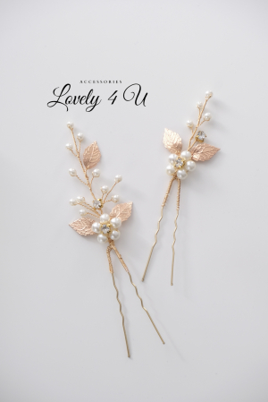 ACCESORIU DE PAR CU PERLE, accesoriu mireasa, diadema aurie, diadema mireasa, diadema nunta, FRUNZE AURII, nunta, pieptene mireasa, Accesorii LOVELY 4 U, Agrafe coc mireasa, Accesorii coc mireasa, AUR [18]