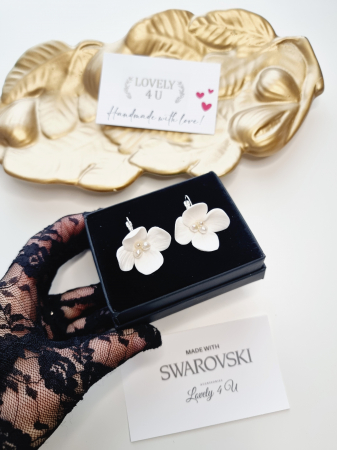 VANIA - cercei cu flori și cristale Swarovski, cercei argint, cercei swarovki cu flori, cercei mireasa cu flori si cristale swarovski, cercei realizati manual in Romania [2]