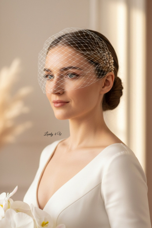 VOALETE - Voaletă Mireasă Handmade LUMINA – Accesoriu Elegant cu Perle și Detalii Aurii | LOVELY 4 U