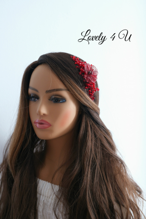 CORDELUTA ROȘIE, BENTIȚĂ CU CRISTALE ROȘII, BIJUTERII PAR CU FLORI, ACCESORII LOVELY 4 U, CADOU HANDMADE PENTRU FEMEI, CADOURI PENTRU FEMEI, ACCESORII,  CODELUTE PENTRU FETIȚE, ACCESORII HANDMADE IN ROMANIA, ACCESORIU UNICAT [10]