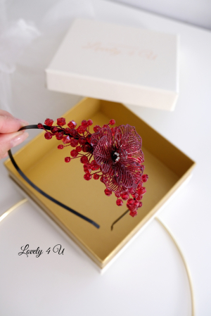 CORDELUTA ROȘIE, BENTIȚĂ CU CRISTALE ROȘII, BIJUTERII PAR CU FLORI, ACCESORII LOVELY 4 U, CADOU HANDMADE PENTRU FEMEI, CADOURI PENTRU FEMEI, ACCESORII,  CODELUTE PENTRU FETIȚE, ACCESORII HANDMADE IN ROMANIA, ACCESORIU UNICAT [2]