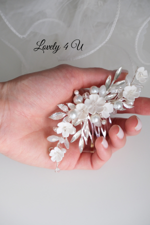 Diadema cu flori, PIEPTAN MIREASA, DIADEMA MIREASA, ACCESORIU PAR MIREASA, ACCESORII DE PAR MIRESE, ACCESORII NUNTA, ACCESORII CU PERLE, DIADEMA CU PERLE, PIEPTAN VOAL MIREASA, BIJUTERII PAR MIREASA, [9]