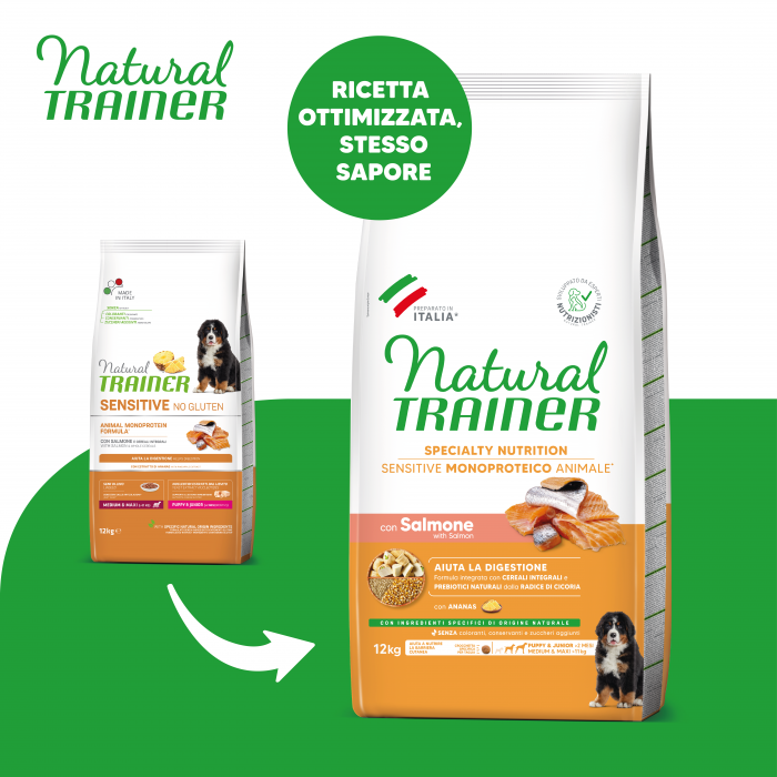 Natural Trainer – Sensitive – Dog Medium&Maxi Puppy&Junior Sensitive No Gluten cu Somon- 12 kg [2]