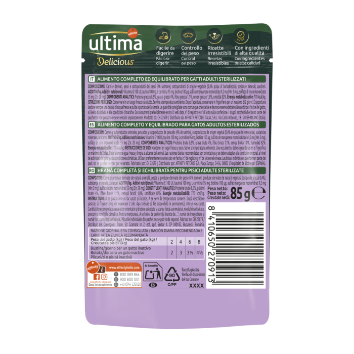Ultima Plic - Pisică Adultă Sterilizată Fit & Delicious cu Somon în sos 85g [2]