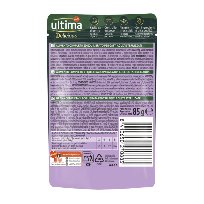 Ultima Plic - Pisică Adultă Sterilizată Fit & Delicious cu Ton în sos 85g [2]