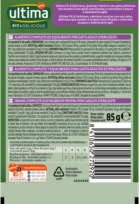 Ultima Plic - Pisică Adultă Sterilizată Fit & Delicious cu Ton în sos 85g [2]