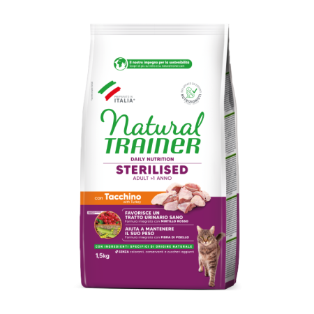 Pisici - Natural Trainer – Sterilizat – Cat Adult Sterilizat cu carne proaspătă de Curcan 1,5kg