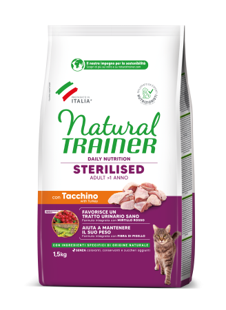 JuniorSoft - Natural Trainer – Sterilizat – Cat Adult Sterilizat cu carne proaspătă de Curcan 1,5kg