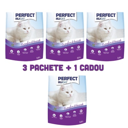 Pisici - Perfect SiliCat cu parfum de lavandă - 3,8 litri  3+1 GRATIS
