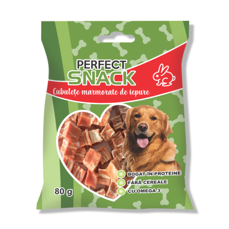 Brand Câini - PERFECT SNACK CUBULETE MARMORATE DE IEPURE 80G