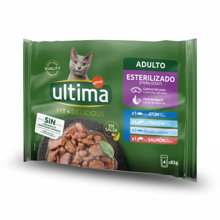 Brand Pisici - Ultima Wet – Pisică Adultă Sterilizată Fit & Delicious Multipack cu pește - ton, păstrăv, somon și pește oceanic în sos 4x85g