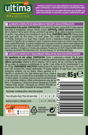 Ultima Wet - Pisică Adultă Sterilizată Fit & Delicious cu pui în sos 85g [1]