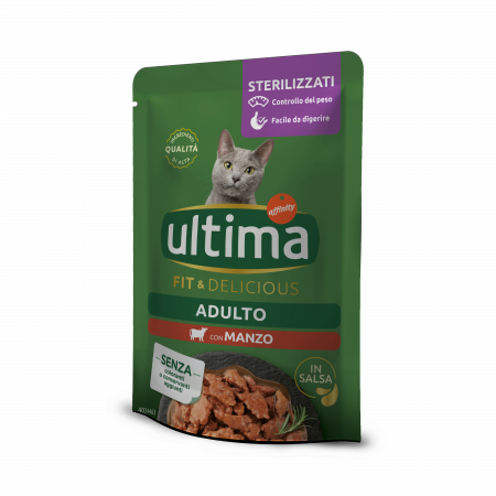 Hrană pentru pisici - Ultima Wet - Pisică Adultă Sterilizată Fit & Delicious cu vită în sos 85g