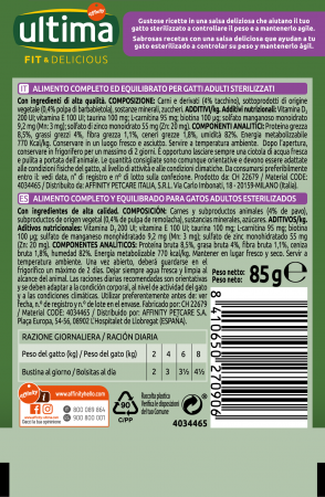 Ultima Wet - Pisică Adultă Sterilizată Fit & Delicious cu curcan în sos 85g [1]