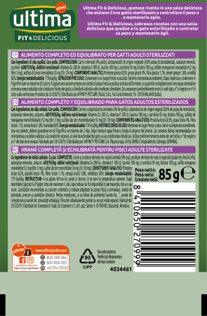 Ultima Plic - Pisică Adultă Sterilizată Fit & Delicious cu Pui în sos 85g [1]