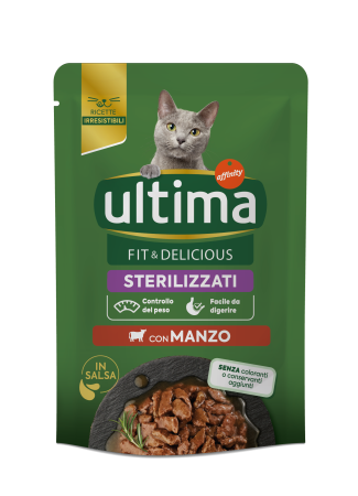 Ultima Pisici - Ultima Plic - Pisică Adultă Sterilizată Fit & Delicious cu Vită în sos 85g