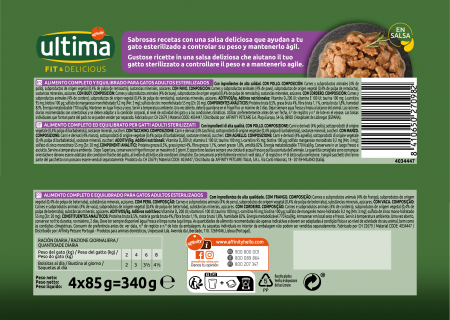Ultima Wet - Pisică Adultă Sterilizată Fit & Delicious Multipack cu carne pui, curcan, vită, miel în sos 4x85g [1]