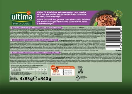 Ultima Plic – Pisică Adultă Sterilizată Fit & Delicious Multipack cu Pește - ton, păstrăv, somon și pește oceanic în sos 4x85g [1]