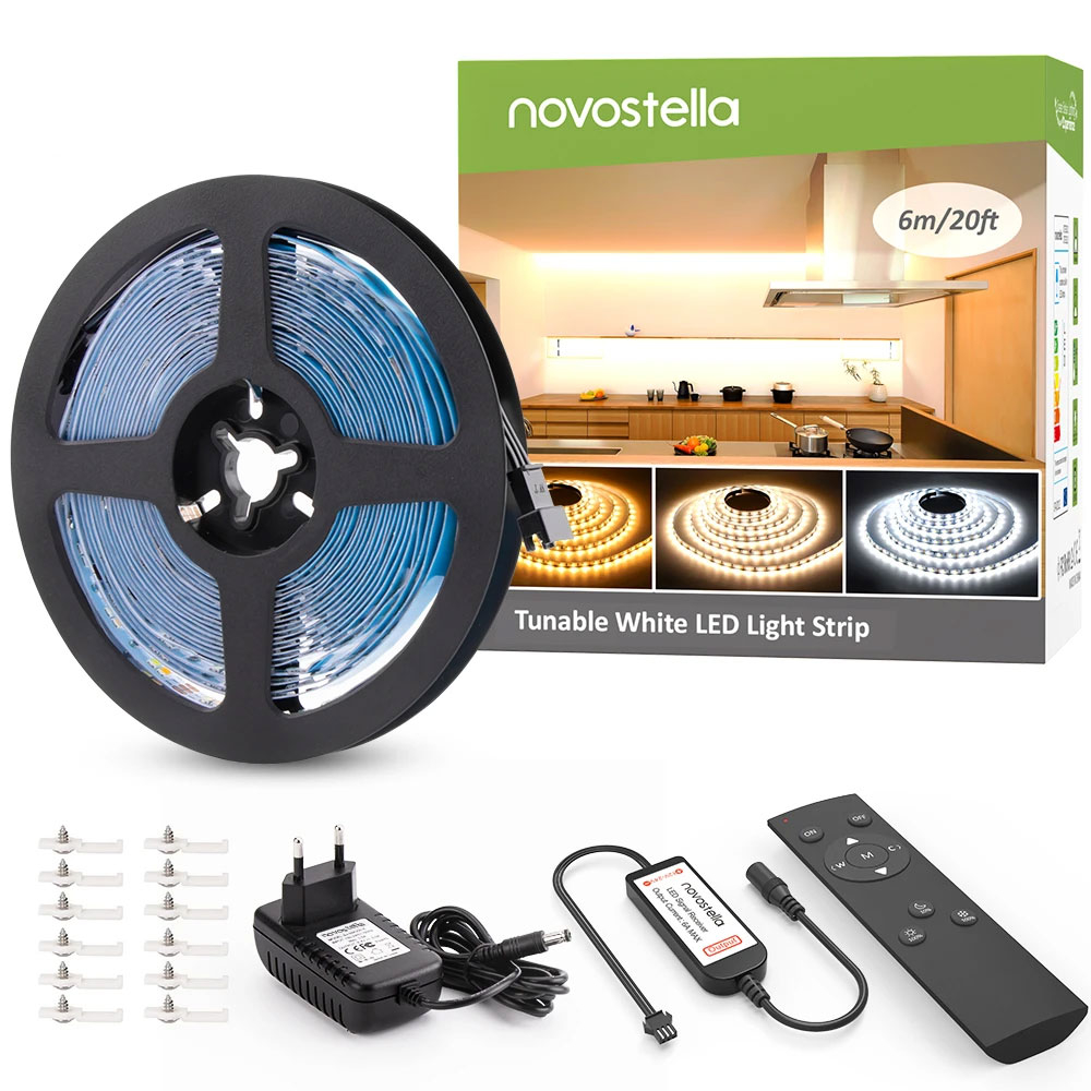 Banda LED Novostella 6m, 112LED m, Dimmer, Culoare Alba lumina reglabila 3000k - 6000K, Telecomanda [1]
