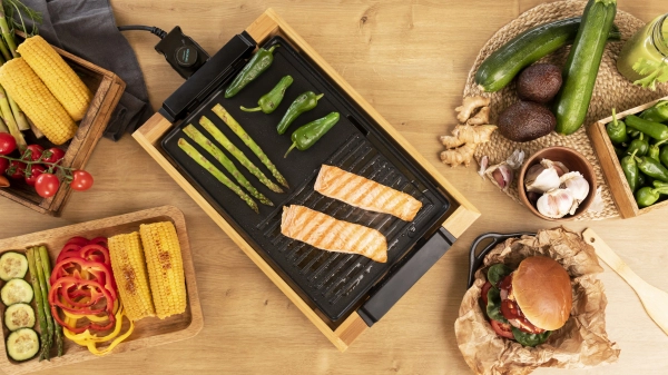 Gratar electric Cecotec TastyGrill 2000 Bamboo, 2000W, cadru din bambus, termostat reglabil [5]