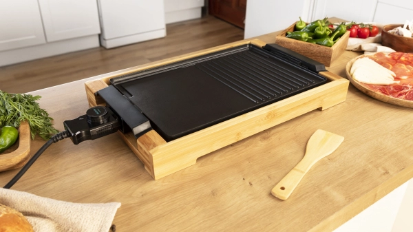 Gratar electric Cecotec TastyGrill 2000 Bamboo, 2000W, cadru din bambus, termostat reglabil [6]
