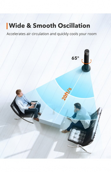 Ventilator turn TaoTronics TT-TF002, 60W, telecomanda, 3 viteze, display LED, silentios [4]