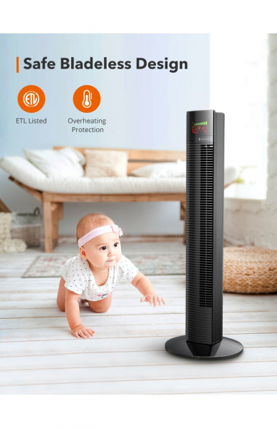 Ventilator turn TaoTronics TT-TF002, 60W, telecomanda, 3 viteze, display LED, silentios [3]