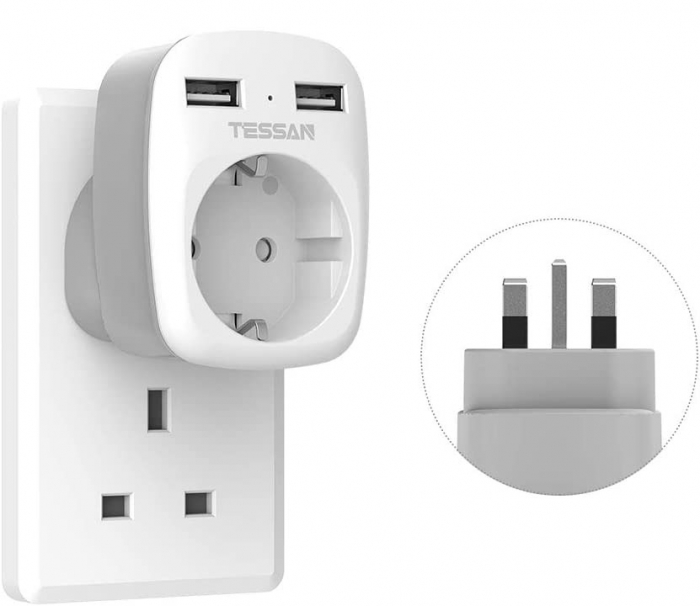 Adaptor priza de calatorie Europe to UK Tessan TS-611, EU - UK, 2xUSB - 2,4A, 10A [2]