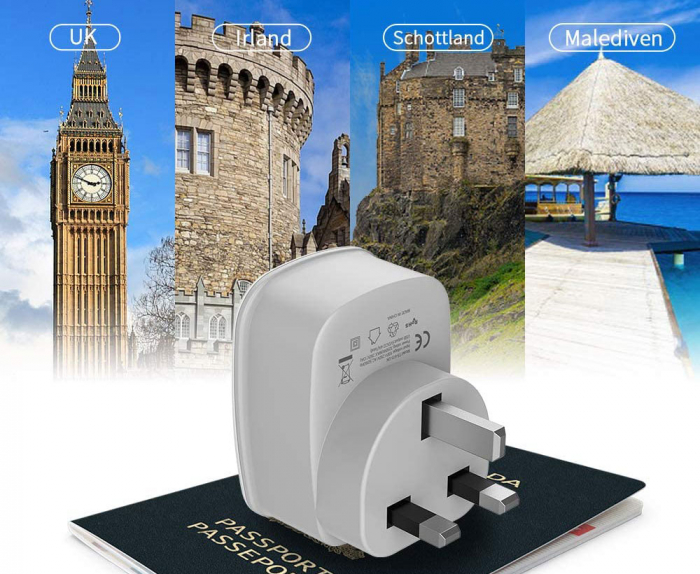 Adaptor priza de calatorie Europe to UK Tessan TS-611, EU - UK, 2xUSB - 2,4A, 10A [4]