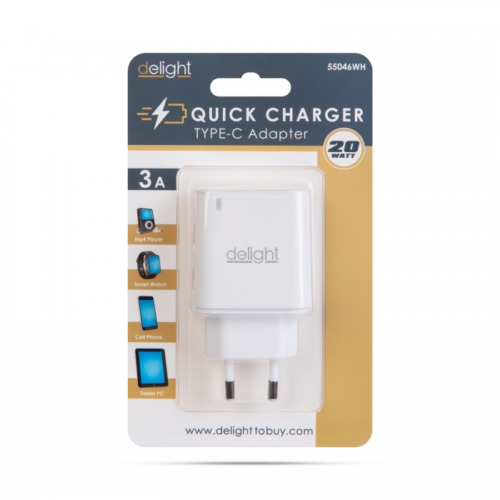 Incarcator rapid telefon cu mufa Type-C - încărcător rapid, PD20W - alb - DELIGHT [4]
