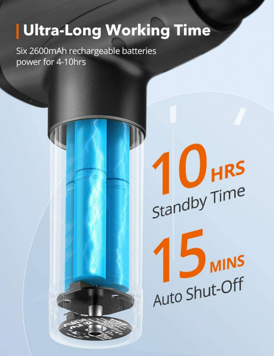 Aparat de masaj Gun Profesional TaoTronics TT-PCA003, 6 capete interschimbabile, 10 trepte de viteza [6]