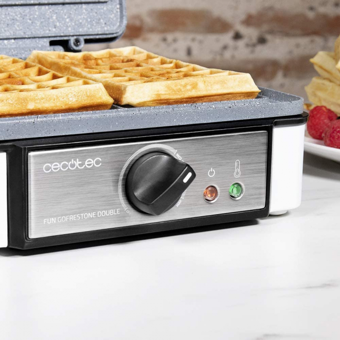 Aparat pentru preparat vafe gofre Cecotec Fun Gofrestone Double, 1200W, Termostat ajustabil, Invelis antiaderent [2]